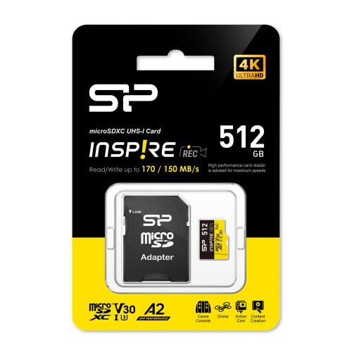 SILICON POWER κάρτα μνήμης microSDXC Inspire, 512GB, UHS-I U3 A1 V30