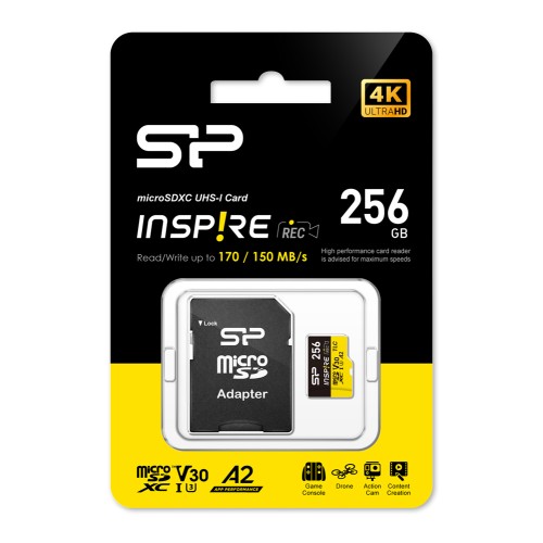 SILICON POWER κάρτα μνήμης microSDXC Inspire, 256GB, UHS-I U3 A1 V30