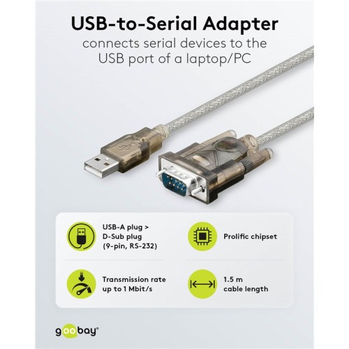 GOOBAY καλώδιο USB σε RS-232 68875, 1 Mbit/s, 1.5m, διάφανο
