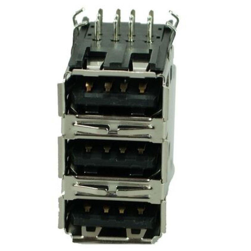 USB 2.0 Connector Triple, up, Silver/Black