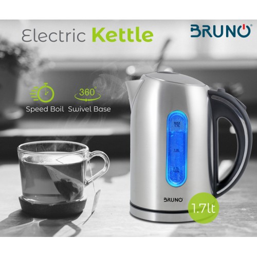 BRUNO ηλεκτρικός βραστήρας BRN-0028, 2200W, 1.7lt, βάση 360°, LED