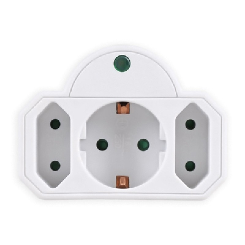 POWERTECH αντάπτορας ρεύματος PT-816 με προστασία υπέρτασης, 1x schuko, 2x euro, 16A, λευκός