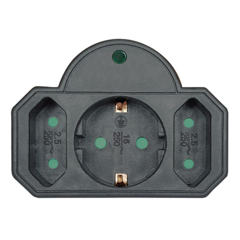 POWERTECH αντάπτορας ρεύματος PT-817 με προστασία υπέρτασης, 1x schuko, 2x euro, 16A, μαύρος