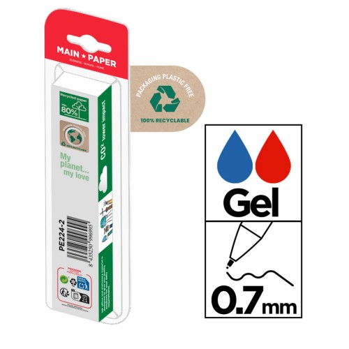 MP στυλό διαρκείας gel PE224-2, 0.7mm, μπλε & κόκκινο, 2τμχ