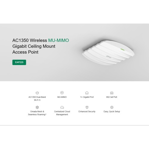 TP-LINK ασύρματο access point EAP225, AC1350, Ceiling Mount, Ver. 3.0