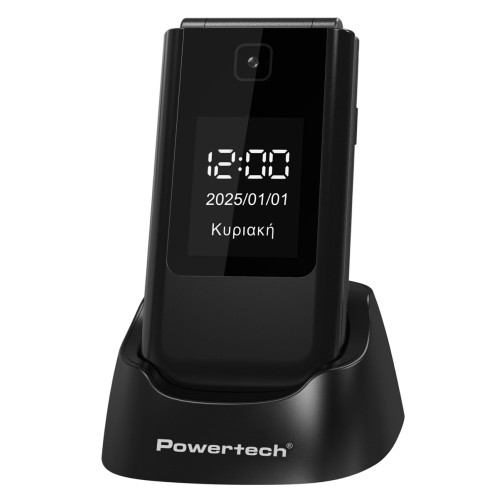 POWERTECH κινητό τηλέφωνο Sentry Dual II V2, 2 οθόνες, dual SIM, πλήκτρο SOS, μαύρο