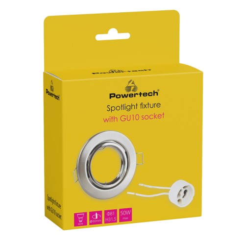 POWERTECH μεταλλικό πλαίσιο spot & ντουί GU10-003, χωνευτό, 81x31.5mm