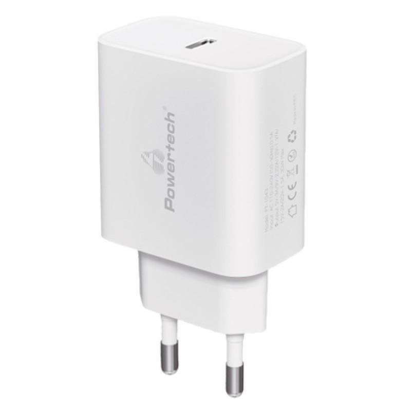 POWERTECH φορτιστής τοίχου PT-1043, USB-C, PD QC3.0, GaN, 30W, λευκός