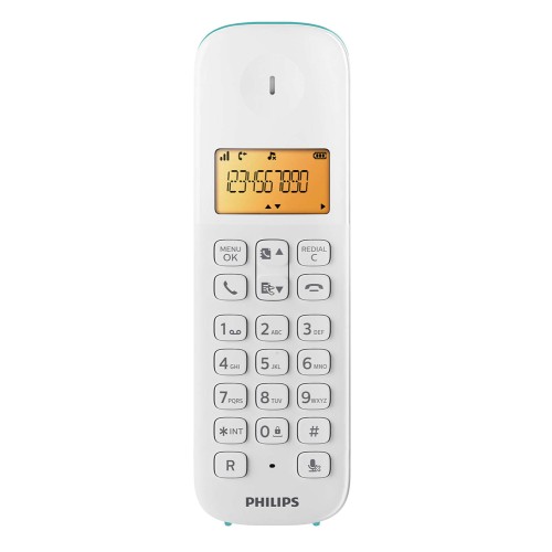 PHILIPS ασύρματο τηλέφωνο D1601T-34, με ελληνικό μενού, λευκό-πράσινο