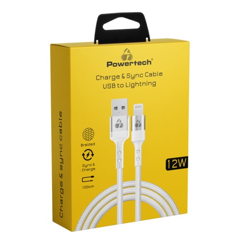 POWERTECH καλώδιο USB σε Lightning PTR-0126, 12W, copper, 1m, λευκό