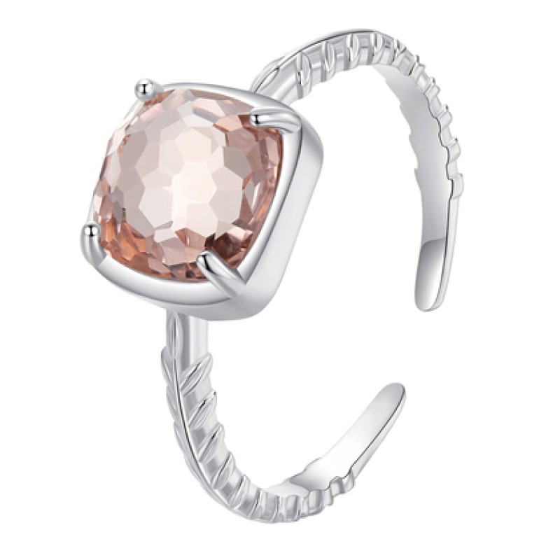 BAMOER δαχτυλίδι BSR598-E με ροζ διάφανο κρύσταλλο, ανοιγόμενο, ασήμι 925, ασημί