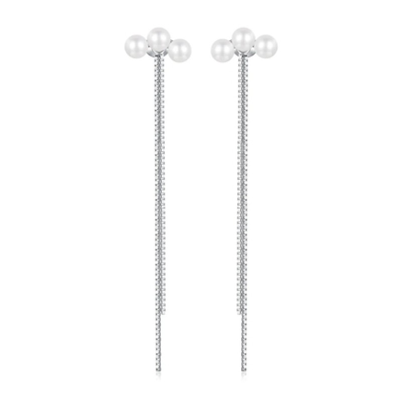 BAMOER σκουλαρίκια καρφωτά SCE1777 με πέρλες & αλυσίδα, ασήμι 925, ασημί