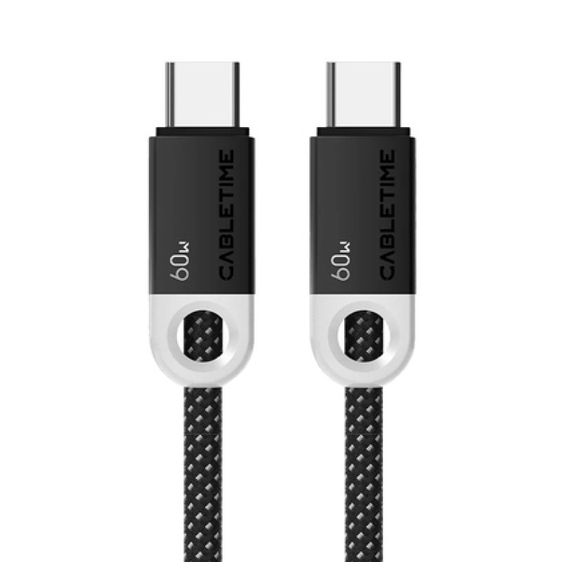 CABLETIME καλώδιο USB-C CT-CM60-PBW, 60W PD, 480Mbps, 0.25m, μαύρο