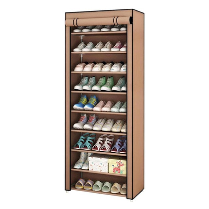 HOME USE υφασμάτινη παπουτσοθήκη HUH-0221 με 9 ράφια, 57x28x160cm, καφέ