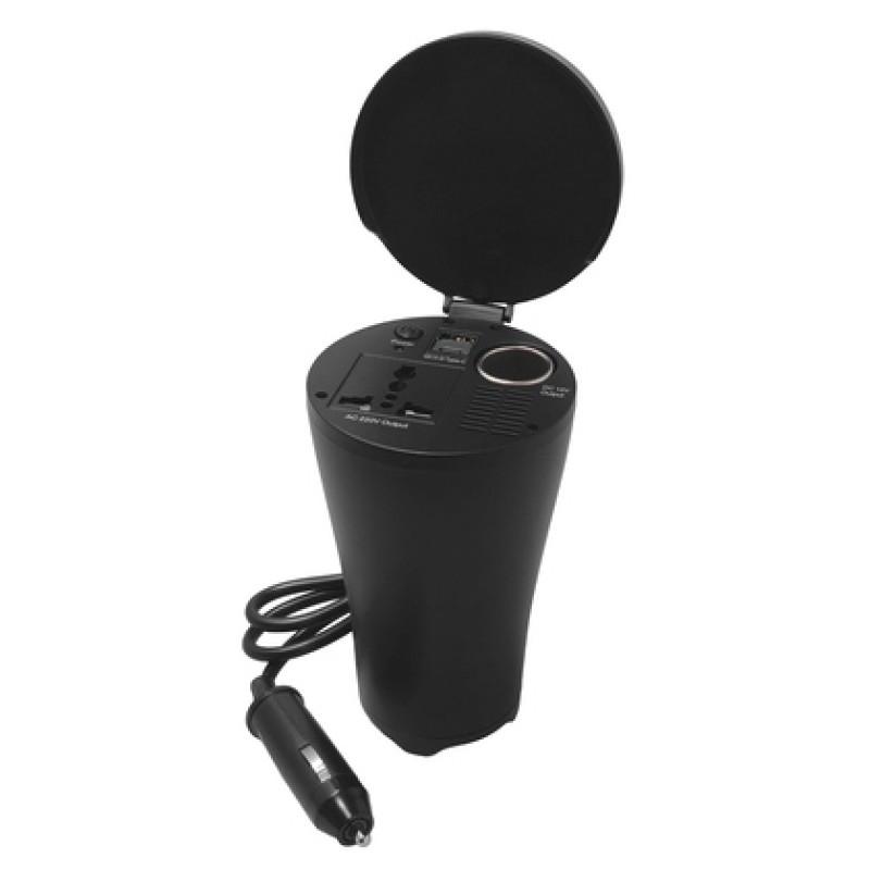 POWERTECH inverter αυτοκινήτου PTL-022, 150W, 12V DC σε 220V AC, με USB/USB-C