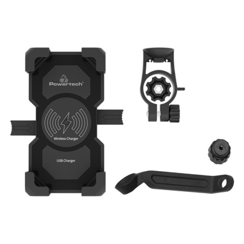 POWERTECH ασύρματος φορτιστής & βάση smartphone μοτοσυκλέτας PTL-024, 7.5W, μαύρη