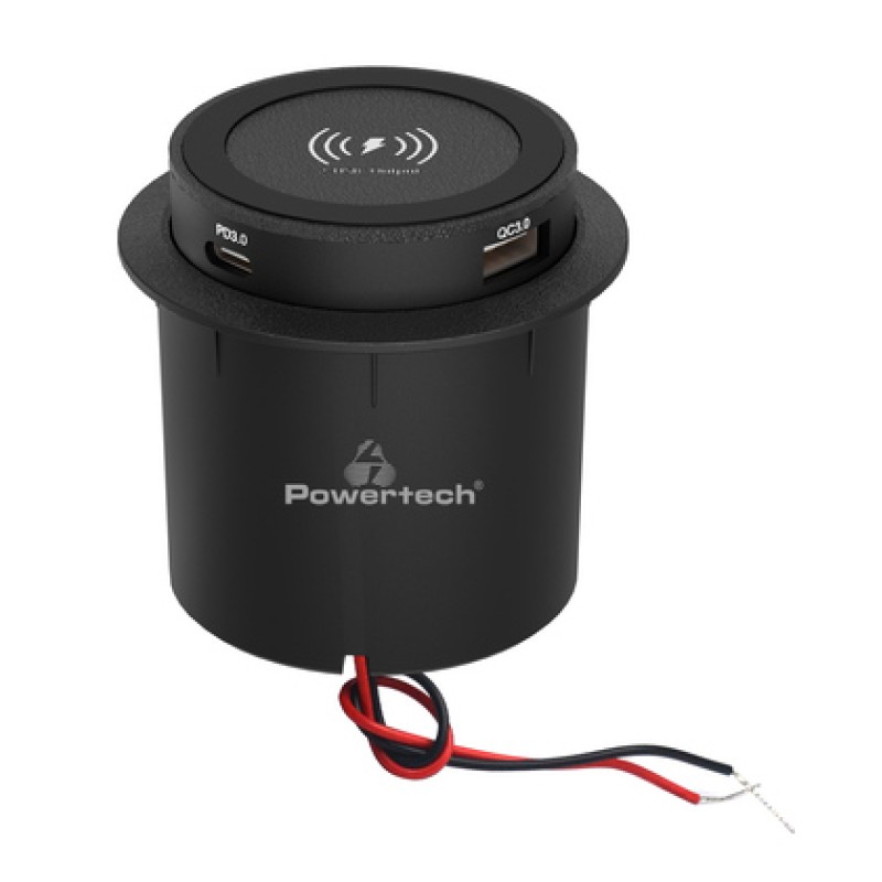 POWERTECH ασύρματος φορτιστής PTL-025 με USB & USB-C θύρες, 15W/30W, μαύρος
