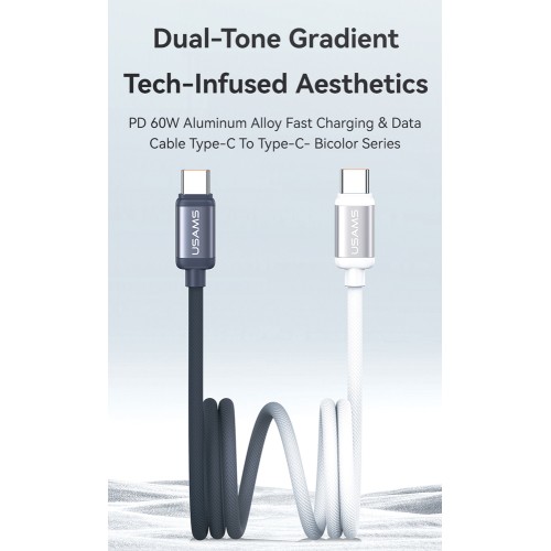 USAMS καλώδιο USB-C SJ756, 60W, 480Mbps, 1.2m, μαύρο/λευκό