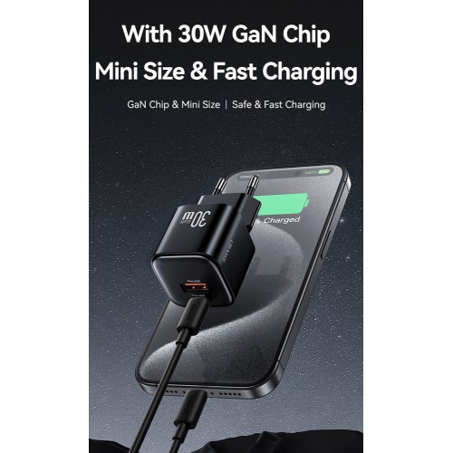 USAMS φορτιστής τοίχου CC263, USB & USB-C, 30W, GaN, λευκός