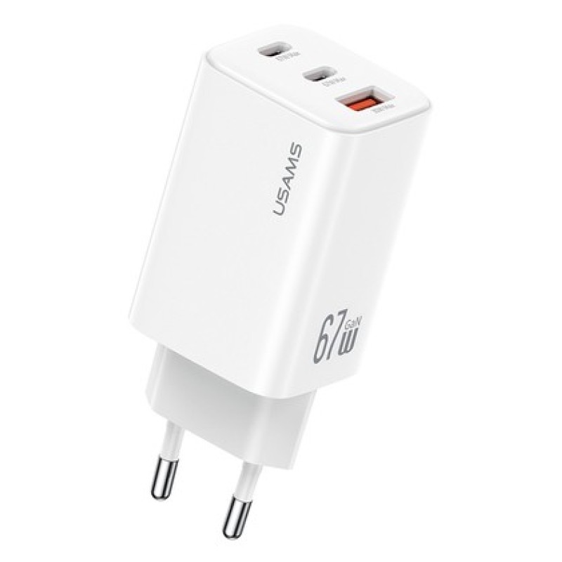 USAMS φορτιστής τοίχου CC265, USB & 2x USB-C, 67W, GaN, λευκός
