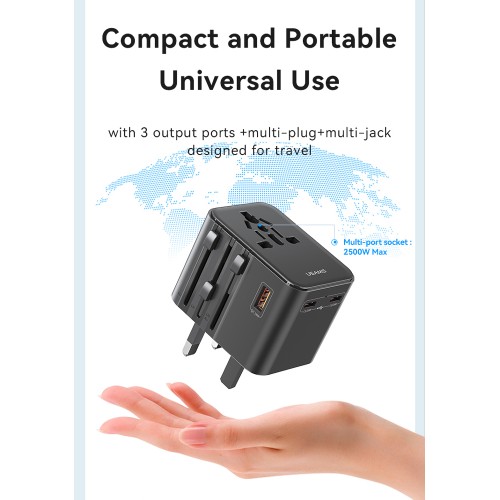 USAMS φορτιστής/αντάπτορας πρίζας CC309, USB & 2x USB-C, universal, 25W, μαύρος