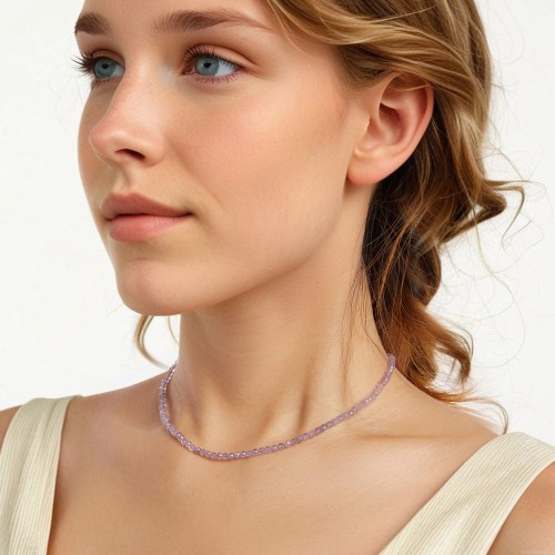 BAMOER κολιέ BSN431 με κρύσταλλα, ασήμι 925, μωβ