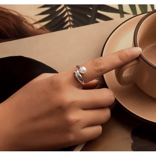 BAMOER δαχτυλίδι BSR662-E με πέρλα, ανοιγόμενο, ασήμι 925, ασημί