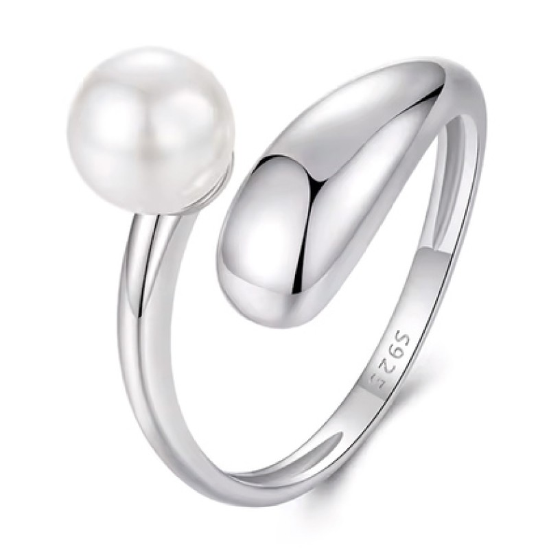 BAMOER δαχτυλίδι BSR662-E με πέρλα, ανοιγόμενο, ασήμι 925, ασημί