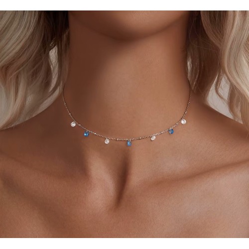 BAMOER κολιέ BSN428 με κυβική ζιρκόνια, ασήμι 925, ασημί/μπλε