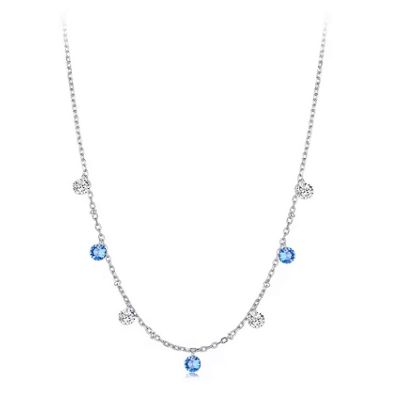 BAMOER κολιέ BSN428 με κυβική ζιρκόνια, ασήμι 925, ασημί/μπλε