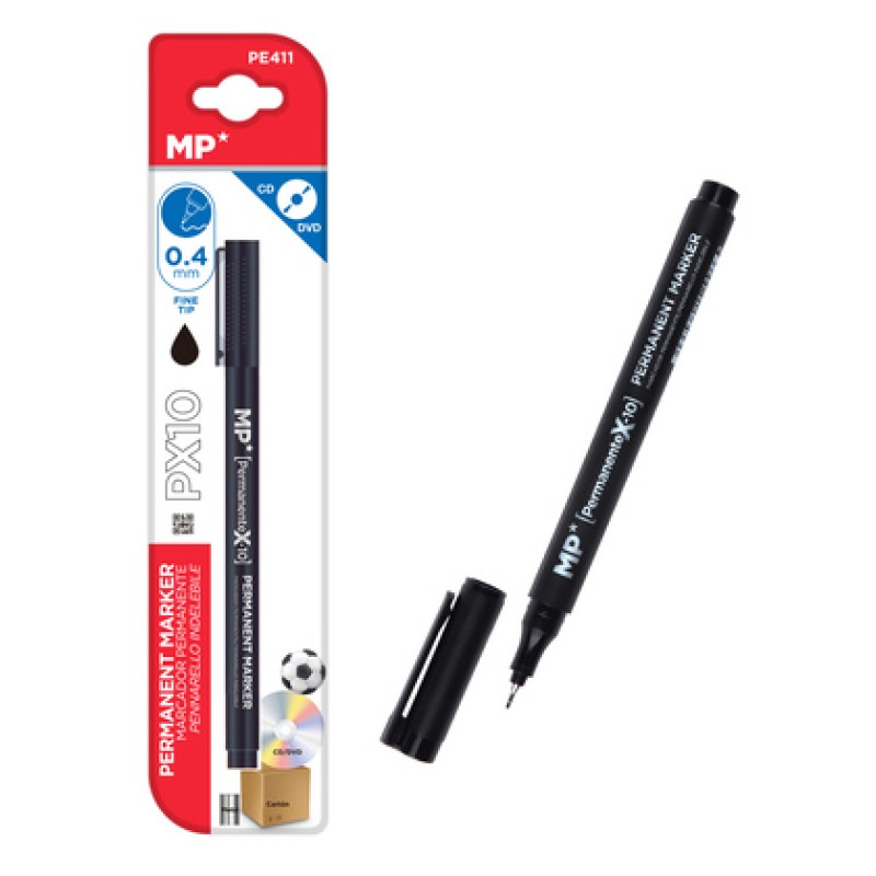 MP ανεξίτηλος μαρκαδόρος PE411, πάχος μύτης 0.4mm, μαύρος