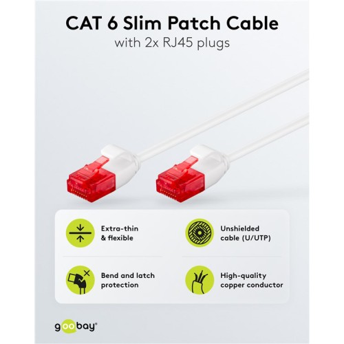 GOOBAY καλώδιο δικτύου 71549, CAT 6 U/UTP, slim, copper, 250MHz, 0.15m, λευκό