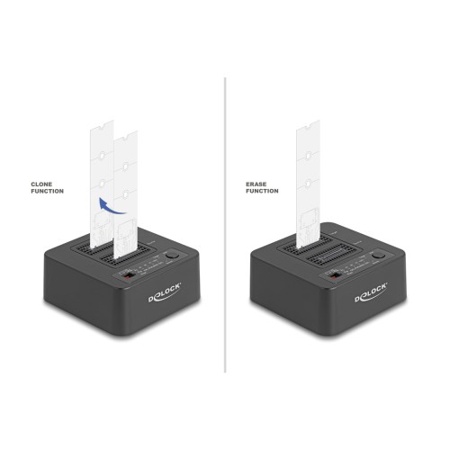 DELOCK docking station για M.2 NVMe SSD 64300, 2 θέσεων, 20Gbps, clone/erase function, μαύρο