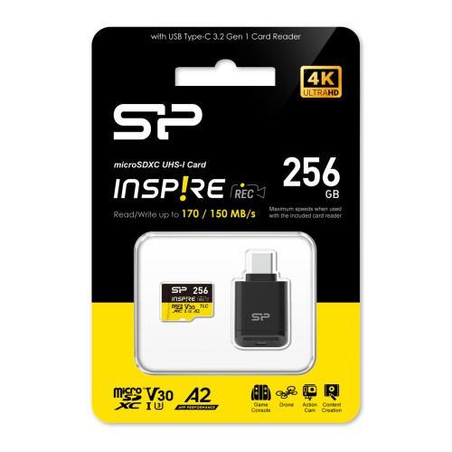 SILICON POWER κάρτα μνήμης microSDXC Inspire με card reader, 256GB, UHS-I U3 A1 V30