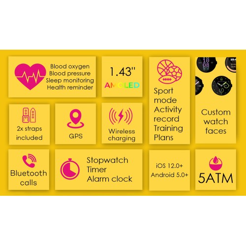 INTIME smartwatch G6 με 2x λουράκια, heart rate, 1.43