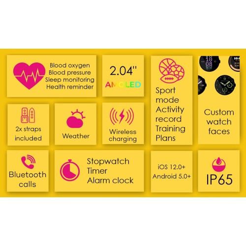 INTIME smartwatch A10 Pro με 2x λουράκια, heart rate, 2.04