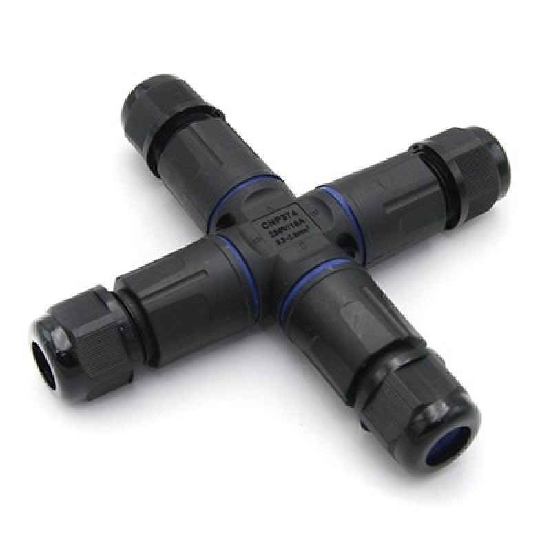 POWERTECH αδιάβροχος σύνδεσμος καλωδίων τροφοδοσίας TOOL-0114, τύπου σταυρός, 3pin, IP68, μαύρος