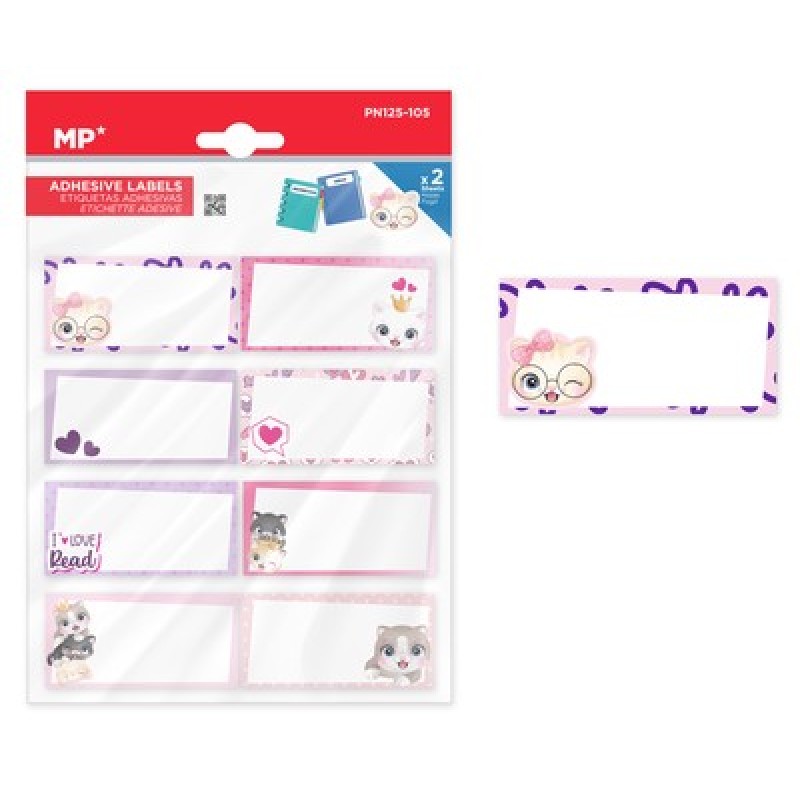 MP αυτοκόλλητες ετικέτες τετραδίων PN125-105, 65x32mm, 8 σχέδια, 16τμχ