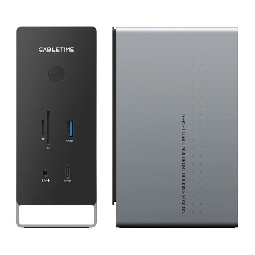 CABLETIME docking station CT-DK181-AG, 16 θυρών, USB-C σύνδεση, 100W PD, 1000Mbps, MST, γκρι