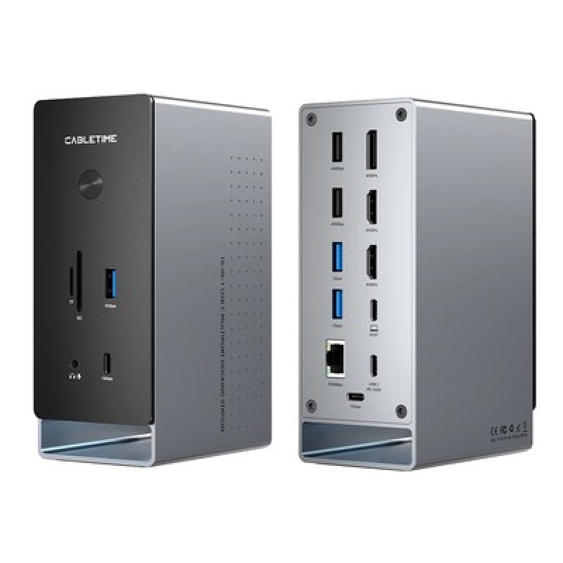 CABLETIME docking station CT-DK181-AG, 16 θυρών, USB-C σύνδεση, 100W PD, 1000Mbps, MST, γκρι