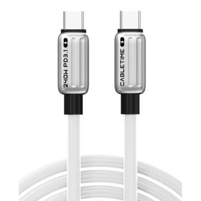 CABLETIME καλώδιο USB-C CT-CM240-ZSW1, 240W, 480Mbps, 1m, λευκό