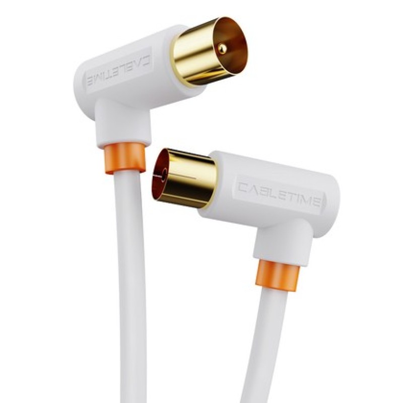 CABLETIME καλώδιο κεραίας CT-AV101-10, γωνιακό, 75 Ohm, 1m, λευκό