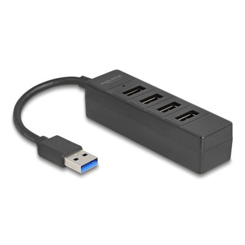 DELOCK USB hub 64350, 4x θυρών, USB 3.0, 5Gbps, USB σύνδεση, μαύρος