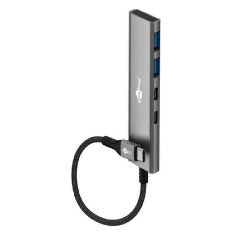 GOOBAY USB hub 76563, 4x θυρών, USB 3.2, 5Gbps, USB-C σύνδεση, γκρι