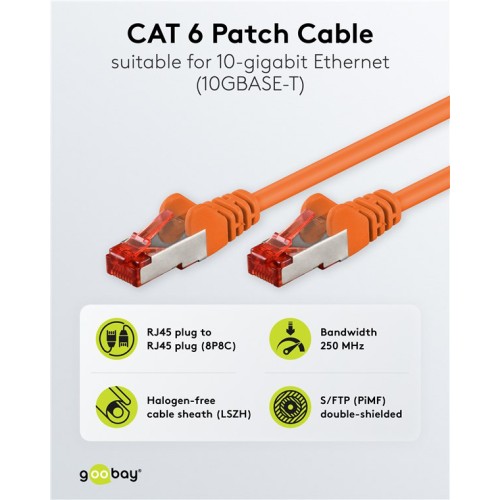 GOOBAY καλώδιο δικτύου 92457, CAT 6 S/FTP, copper, 250MHz, 0.15m, πορτοκαλί