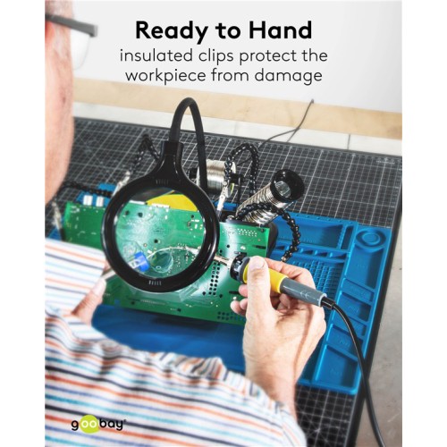 GOOBAY βάση στήριξης πλακέτας 76558 με μεγεθυντικό φακό & θέση για κολλητήρι, 4x βραχίονες, μαύρη