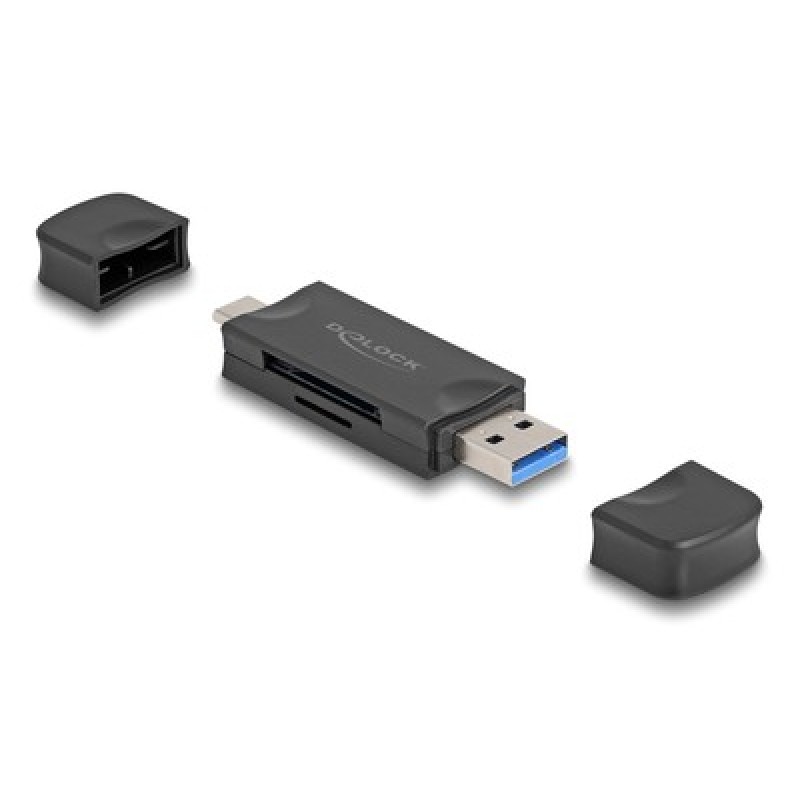 DELOCK card reader 91020 για SD & micro SD, USB/USB-C σύνδεση, 5Gbps, μαύρο