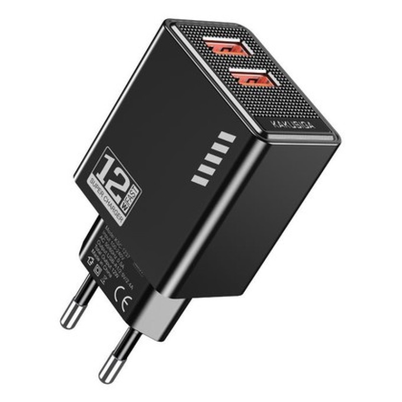 KAKUSIGA φορτιστής τοίχου KSC-1237, 2x USB, 12W, μαύρος