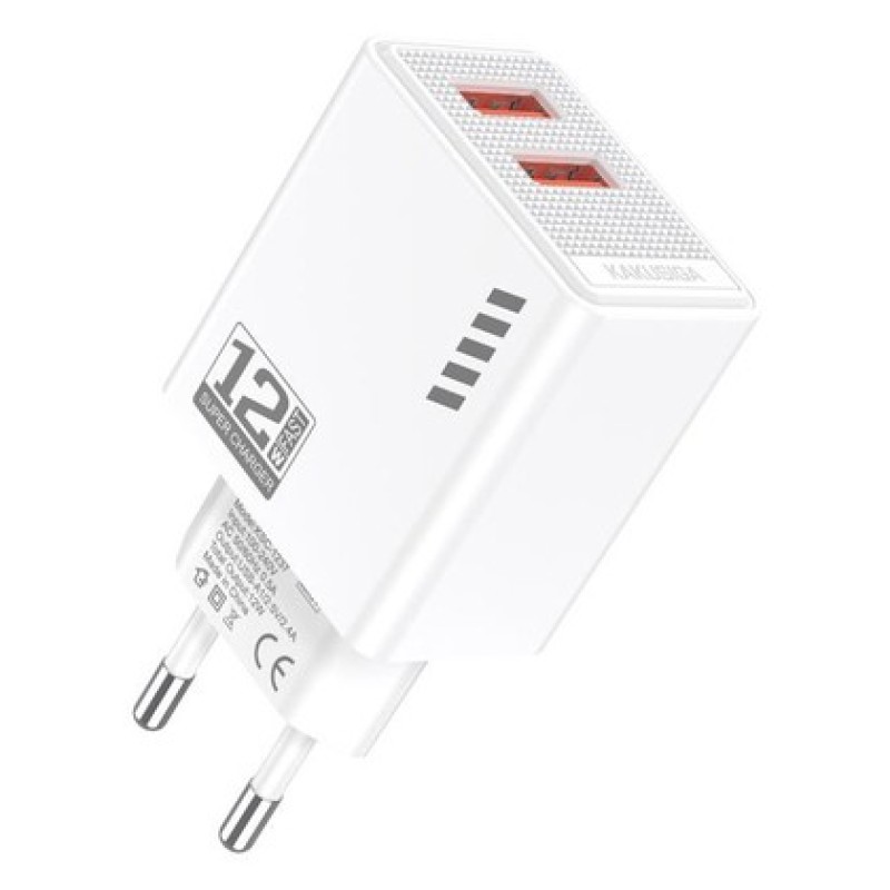 KAKUSIGA φορτιστής τοίχου KSC-1237, 2x USB, 12W, λευκός