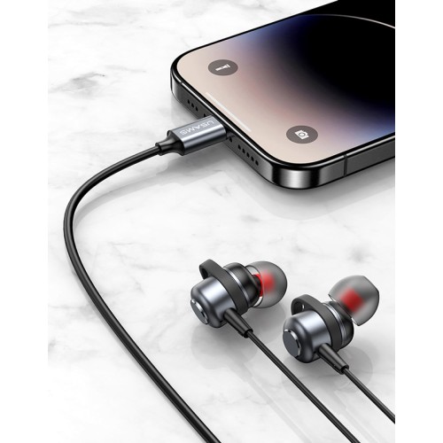 USAMS earphones με μικρόφωνο US-SJ758, USB-C σύνδεση, μεταλλικά, 1.2m, γκρι